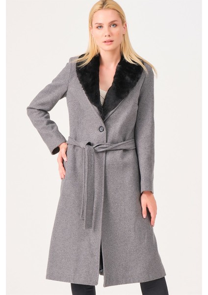Kadın Palto Yün Karışımlı Şık Tasarım Gri Renkli Günlük Kullanım İçin fiyatları