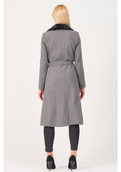 Kadın Palto Yün Karışımlı Şık Tasarım Gri Renkli Günlük Kullanım İçin modelleri