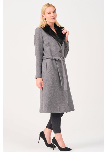 Kadın Palto Yün Karışımlı Şık Tasarım Gri Renkli Günlük Kullanım İçin fırsatları