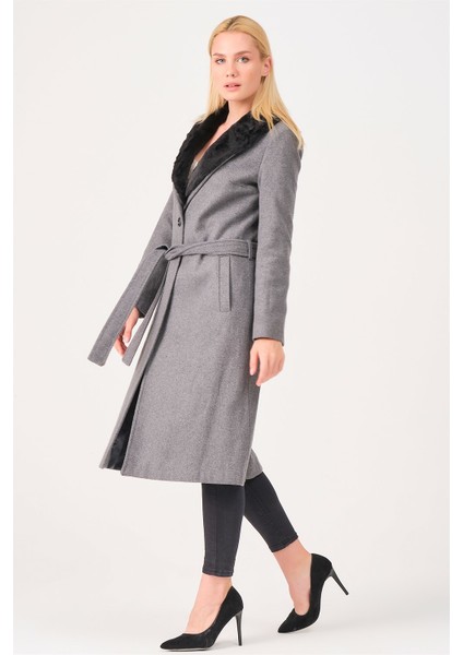 Kadın Palto Yün Karışımlı Şık Tasarım Gri Renkli Günlük Kullanım İçin indirimleri