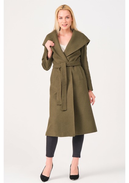 Kadın Kaban Uzun Kol Yün Malzemeden Düz Haki Renk Rahat Kullanım indirimleri