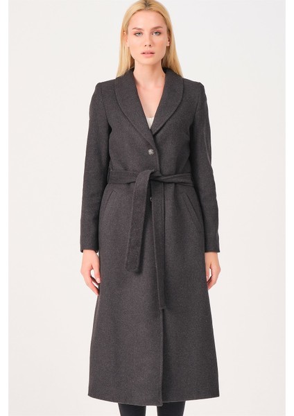 Bayan Palto Uzun Yün Malzemeden Antrasit Renk Düz Desenli Şık Tasarım fiyatları