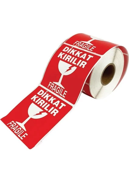 On Roll Paper Kırmızı Dikkat Kırılır Etiketi 100X100 mm 500'LÜ 1 Rulo