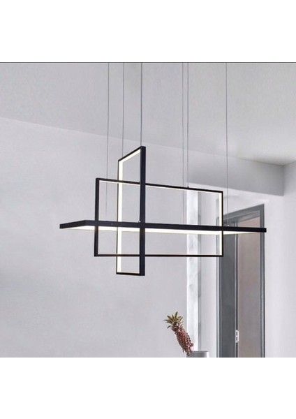 Modern LED Dekoratif 3lü Iç Içe Dikdörtgen Sarkıt Avize Siyah 3000K