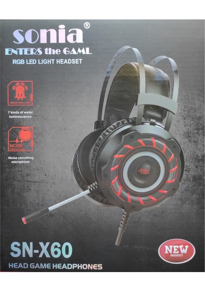 SN-X60 Usb+3.5mm Jack Stereo Oyuncu Kulak Üstü Kulaklık