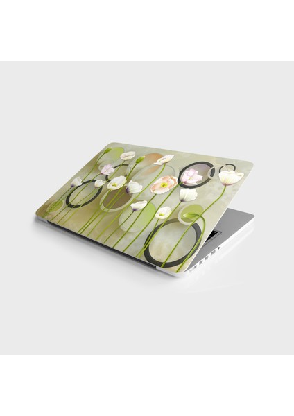 Laptop Sticker Bilgisayar Notebook Pc Kaplama Etiketi Yeşil Yuvarlak Çiçek