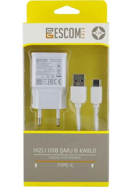 ESC-404 1 Çıkışlı 2000 Mah Type-C Kablo + Ev Tipi Şarj Aleti fiyatları