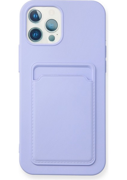 iPhone 12 Pro Max Kılıf Kamera Korumalı Kartvizitli Silikon Kelvin - Lila