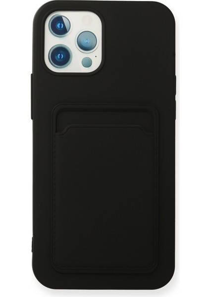 iPhone 12 Pro Max Kılıf Kamera Korumalı Kartvizitli Silikon Kelvin - Siyah