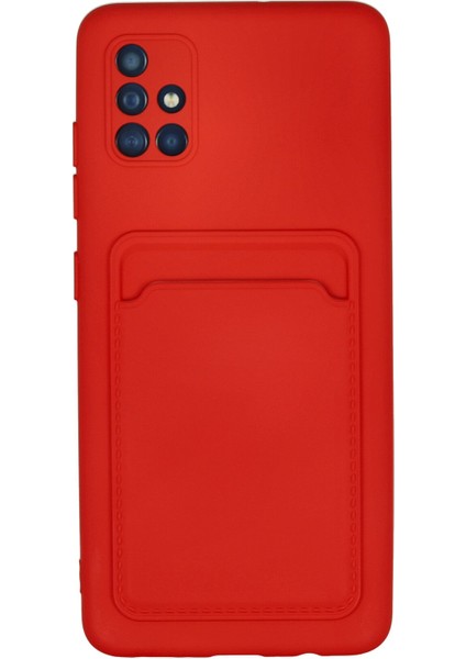 Samsung Galaxy A51 Kılıf Kamera Korumalı Kartvizitli Silikon Kelvin - Kırmızı