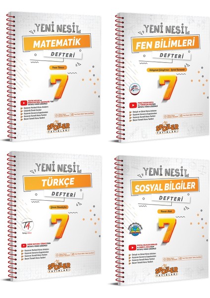 Spoiler 7. Sınıf Yeni Nesil Defter Seti Tam Set 4 Kitap Yeni 2022