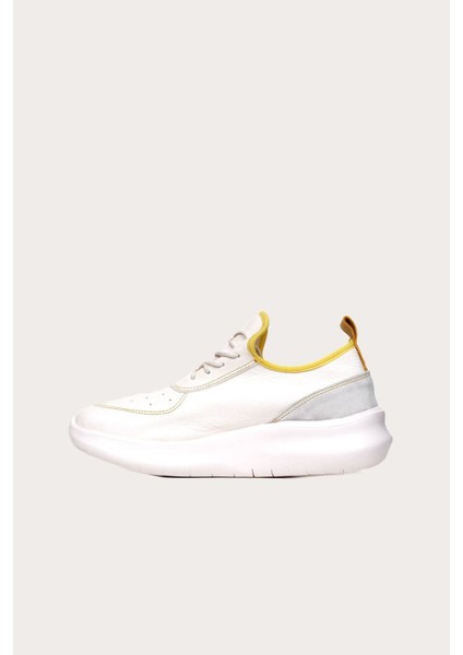 Beyaz Sarı Deri Kadın Spor Ayakkabı modelleri