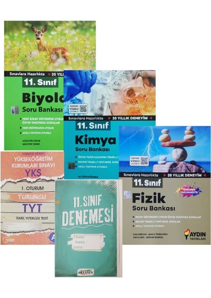 11. Sınıf Fizik+Kimya+Biyoloji Soru Bankası-Yeni Baskı-Okyanus+Gür Yayınları Denemeli