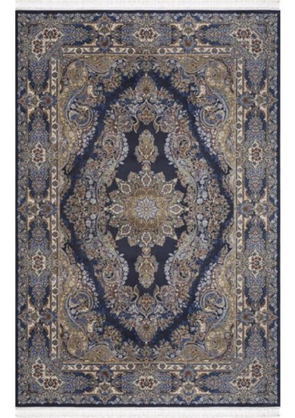 Silk 5156A Kemik Lacivert Klasik Desen Makine Halısı