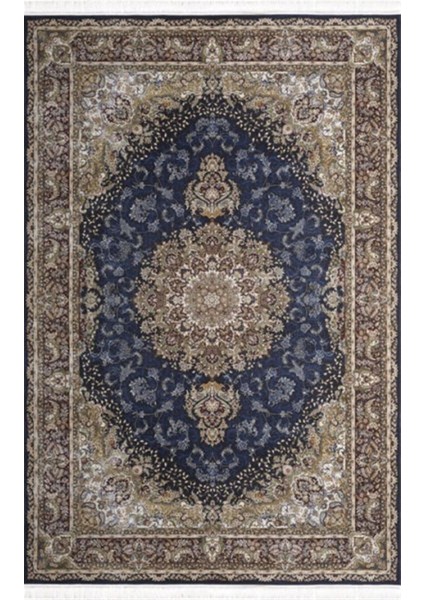 Silk 5158C Kemik Lacivert Klasik Desen Makine Halısı