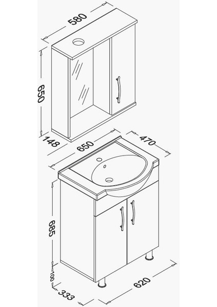 Domino 65 cm Banyo Dolabı - Beyaz