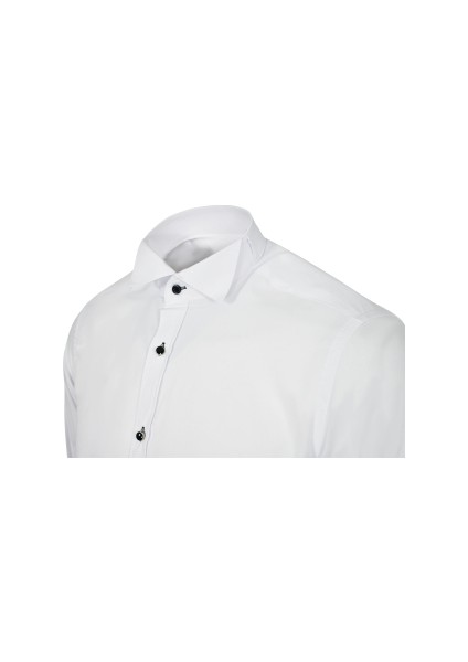 Beyaz Damatlık Ata Yaka Taş Düğme Slim Fit Gömlek fiyatları