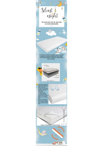 Kids 80X130 Silent Night Alezli Visco Yatak Bebek Yatağı Park Beşik Yatağı fırsatları