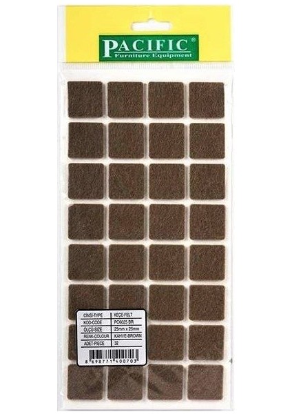 Kaydırmaz Keçe Kare 1plk=32 Ad 25 x 25 Kahve