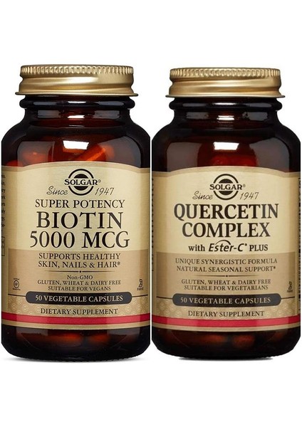 Biotin 5000 Mcg 50 Kapsül+Solgar Quercetin Complex With Ester-C Plus 50 Tablet