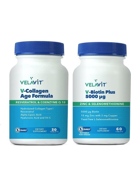 V-Collagen Age Formula 30 Tablet+Velavit V-Biotin 5000 Mg 60 Tablet