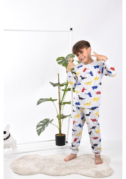 Dinozor Baskılı Çocuk Pijama Takımı