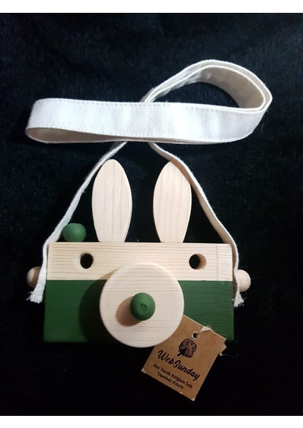 Ahşap Tavşan Fotoğraf Makinesi - Koyu Yeşil