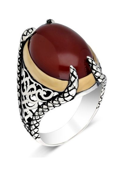 Pençe Model Akik Taşlı Gümüş Yüzük