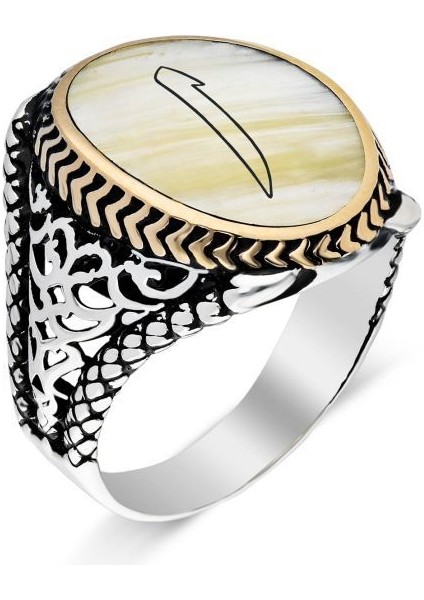 Sedef Taşı Üzerine Elif Gümüş Erkek Yüzük
