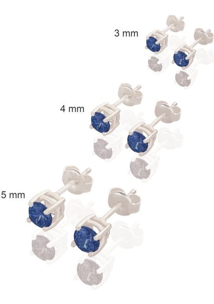 Takı Depo Safir Renk Zirkon Taşlı Tek Taş Model Üçlü Gümüş Küpe Set