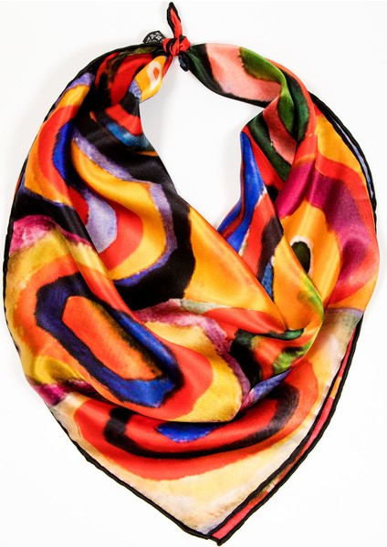 %100 Ipek Fular Bandana | 55x55 cm | Kandinsky Square With Circles