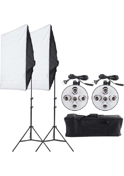 5 Duylu Softbox Sürekli Işık Set 2'li + 2m Işık Ayak Stand 50 x 70 cm