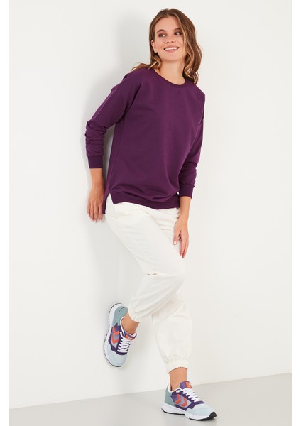Pamuklu Bisiklet Yaka Basic Örme Sweat Kadın Sweat 5863569