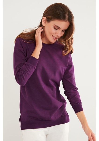 Pamuklu Bisiklet Yaka Basic Örme Sweat Kadın Sweat 5863569 fırsatları