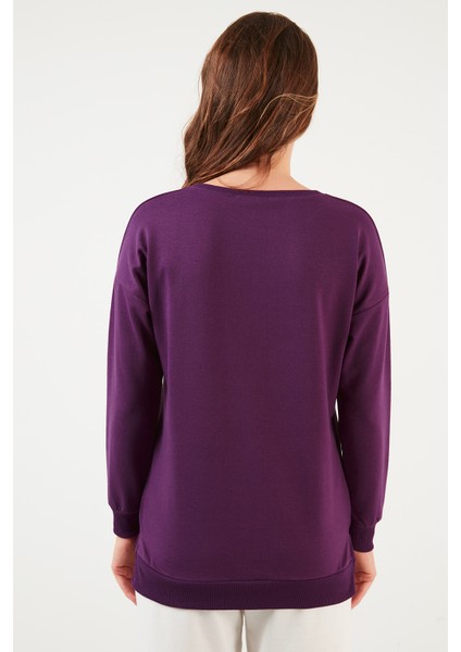 Pamuklu Bisiklet Yaka Basic Örme Sweat Kadın Sweat 5863569 indirimleri