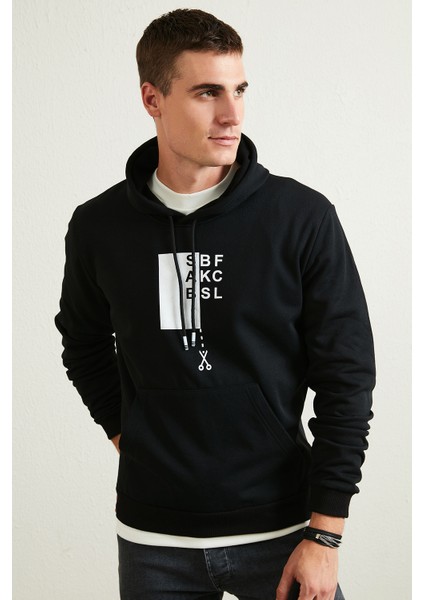 Slim Fit Baskılı Kanguru Cepli Kapüşonlu Sweat Erkek Sweat 5896590