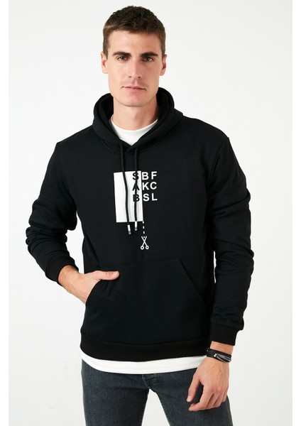 Slim Fit Baskılı Kanguru Cepli Kapüşonlu Sweat Erkek Sweat 5896590