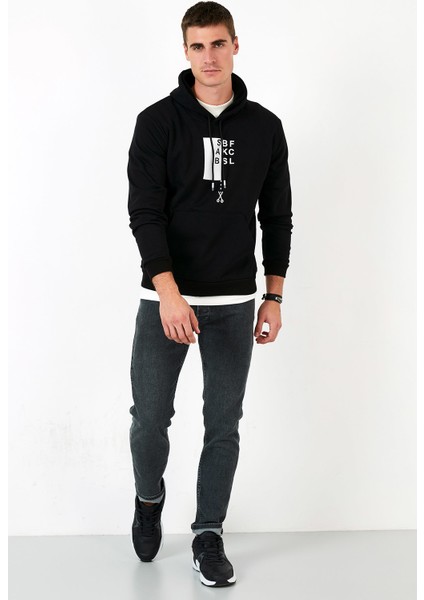 Slim Fit Baskılı Kanguru Cepli Kapüşonlu Sweat Erkek Sweat 5896590