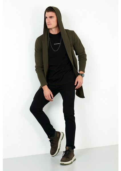 Slim Fit Kapüşonlu Pamuklu Örme Hırka Erkek Hırka 5896595 modelleri