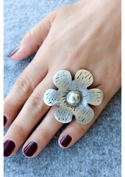 Antik Gümüş Kaplama Çiçek Şekilli El Yapımı Ayarlanabilir Yüzük fiyatları