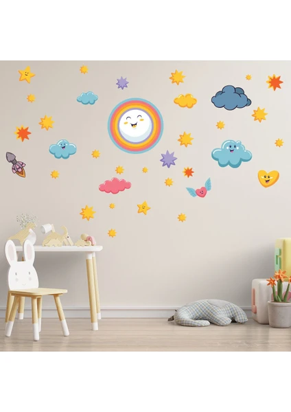 Echo Home Sevimli Bulutlar Gökkuşağı ve Yıldızlar Duvar Sticker Seti