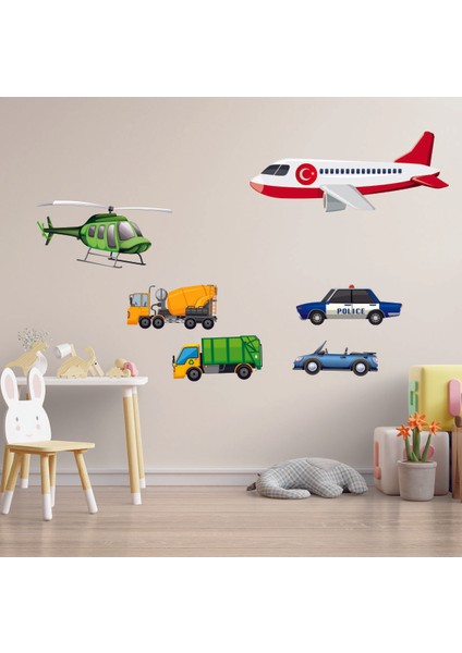 Büyük Boy Uçak ve Araçlar Çocuk Odası Duvar Sticker
