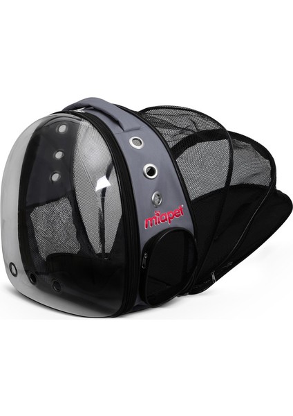 Miapet Şeffaf Fileli Astronot Kedi Köpek Taşıma Çantası 42X22X33 cm Gri