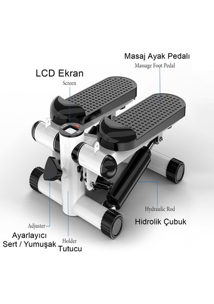 Crosstep Egzersiz Aleti Adım Bandı Step Hava Tırmanıcısı Direnç Bandı ve LCD Ekranlı Adım Spor Egzersiz Makinesi