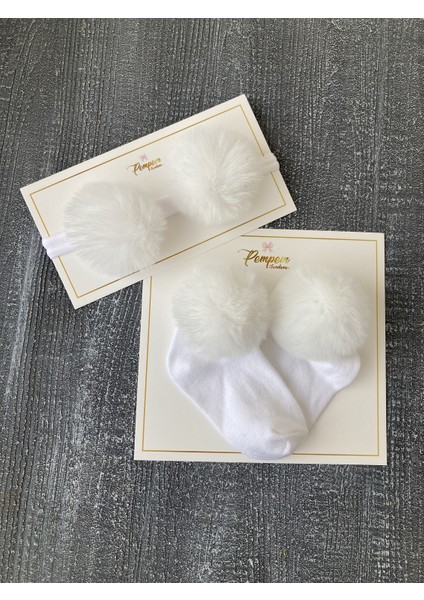 Pempembandana Kız Bebek Peluş Ponponlu Corap Banndana Set