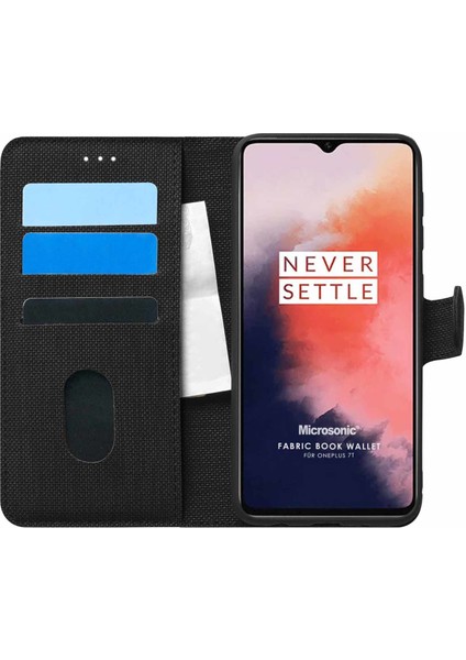 Oneplus 7t Kılıf Fabric Book Wallet Siyah