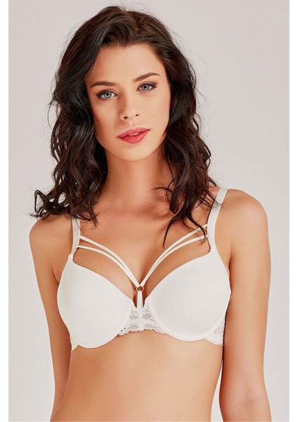 2589 Kadın Ekru Dantelli Ipli Süngerli Sütyen