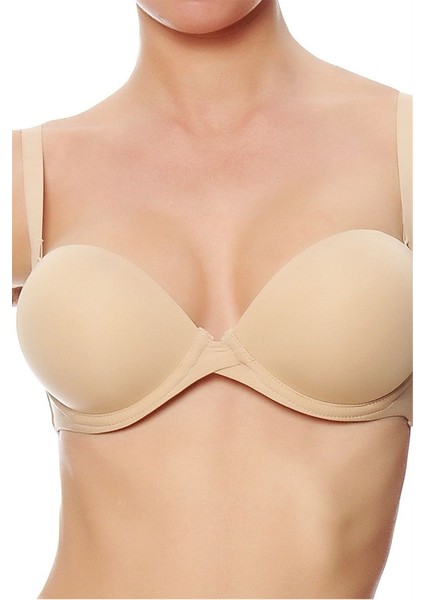 2087 Kadın Ten Düz Kumaşlı Çok Dolgulu Askısız Dekolteli Push-Up Straplez Sütyen