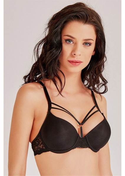 2589 Kadın Siyah Dantelli Ipli Süngerli Sütyen