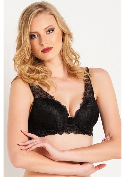 4289 Kadın Siyah Askısı Dantelli Süngerli Sütyen